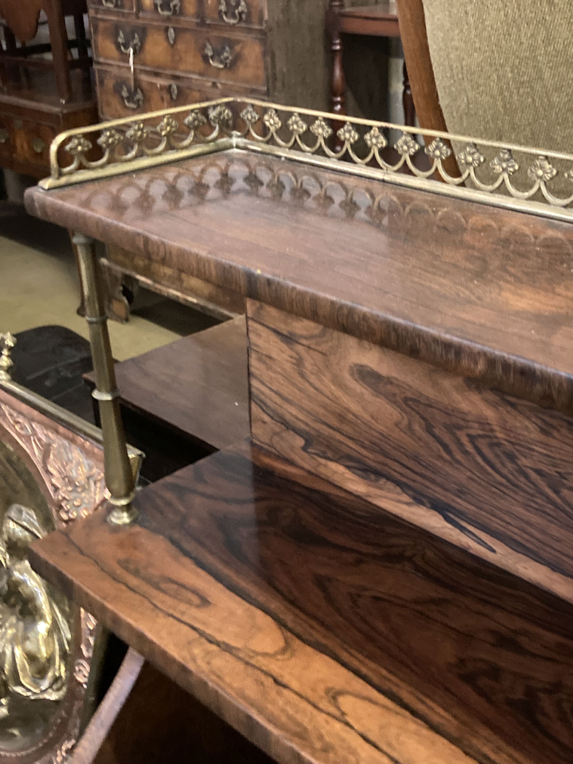 An early 19th century rosewood chiffonier fitted two-tier superstructure, width 79cm depth 36cm height 142cm